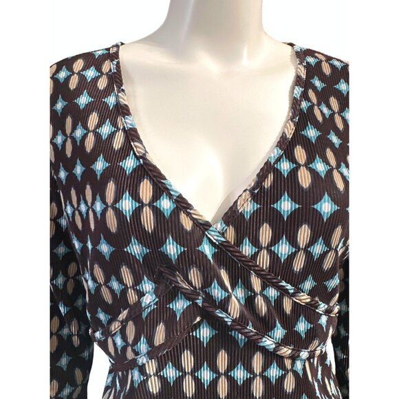 Apostrophe All Polyester Printed V-Neck Lightweight Long Sleeve Brown Abstract B - Picture 5 of 9